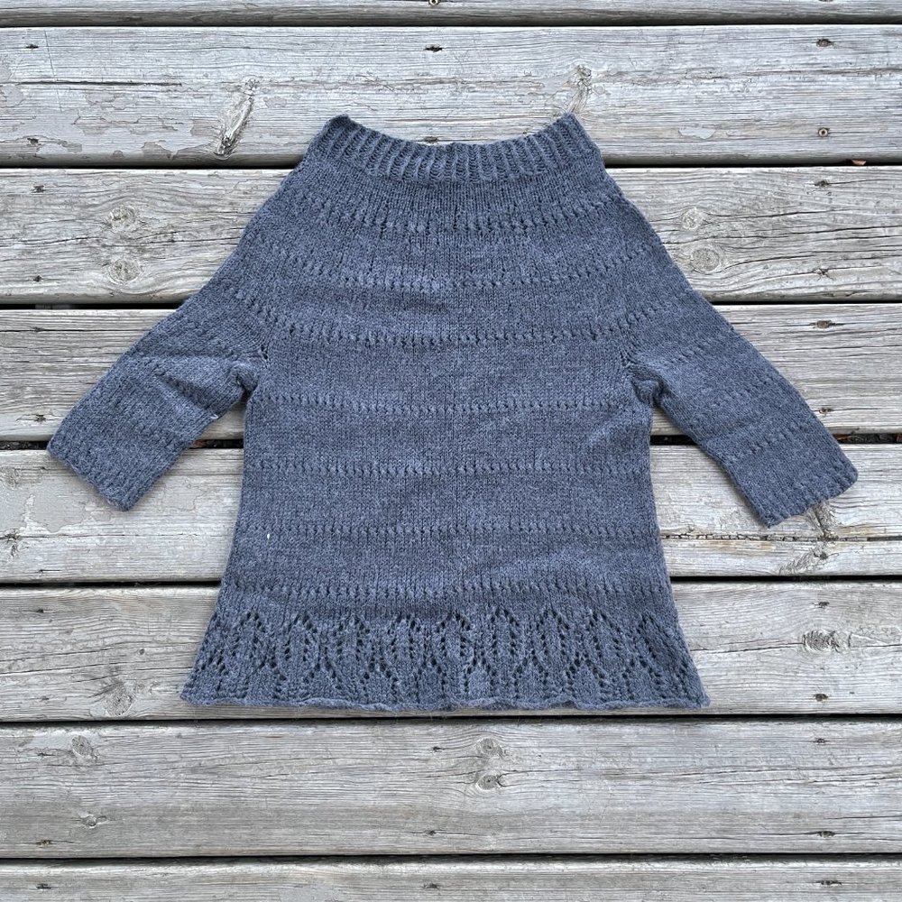 Handknit Cedar Pullover by Joji Locatelli Gray Lace Sweater Alpaca Fiber Small